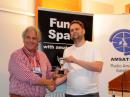 Steve Hartley, G0FUW (left), presents the Louis Varney Cup to Wouter Weggelaar, PA3WEG. [DK3WN photo]